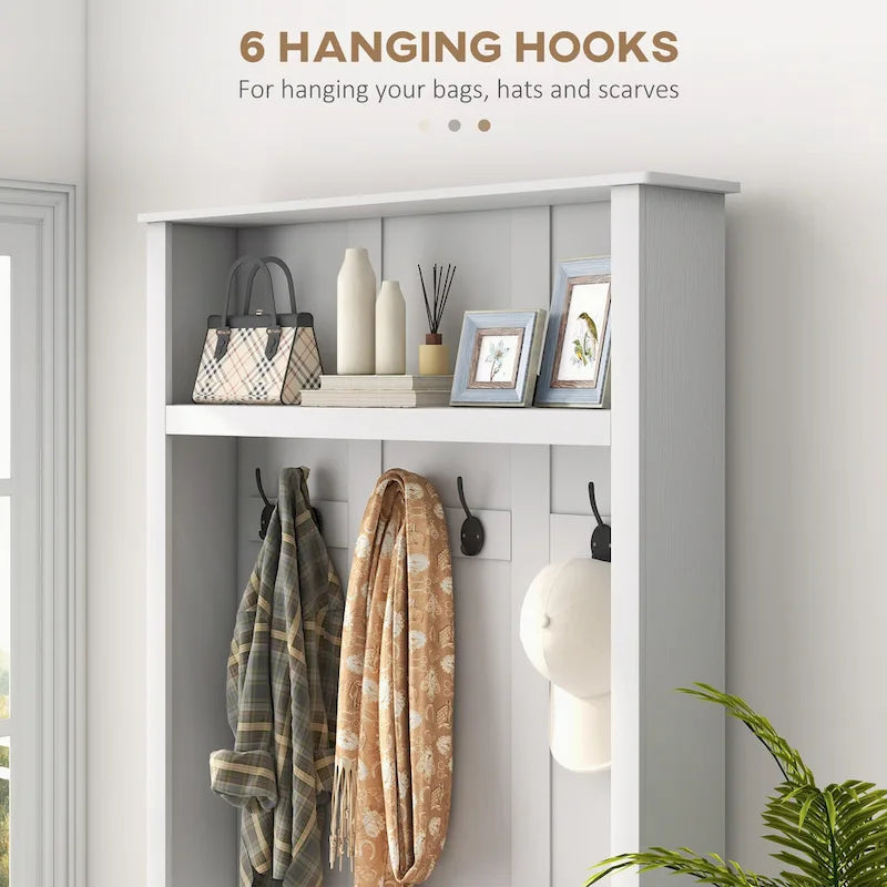HOMCOM Portemanteau d'entrée autoportant avec banc, armoire à chaussures et étagère supérieure