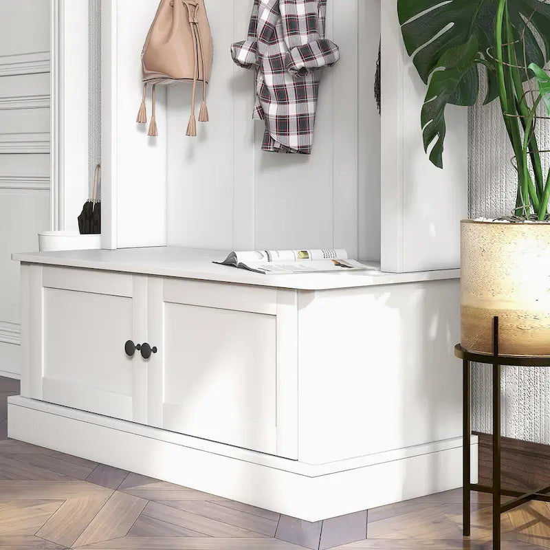 HOMCOM Portemanteau d'entrée autoportant avec banc, armoire à chaussures et étagère supérieure