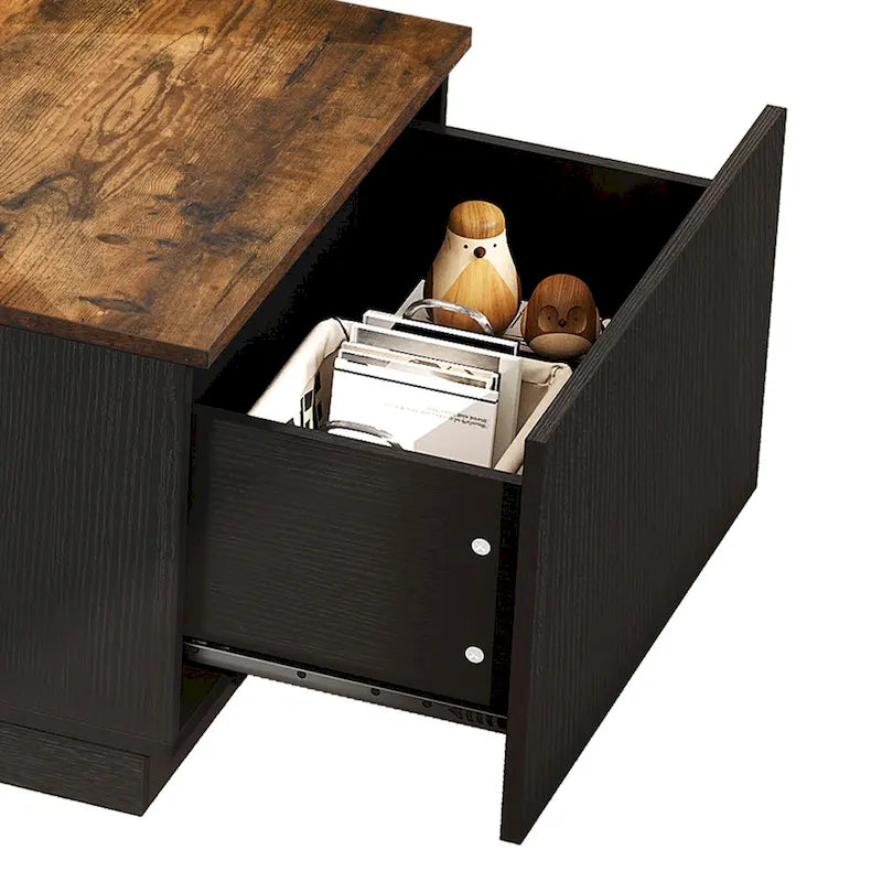 Table basse moderne en bois avec tiroirs de rangement et éclairage LED