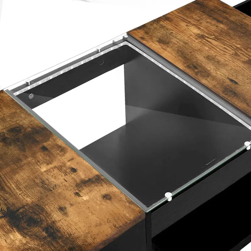 Table basse moderne en bois avec tiroirs de rangement et éclairage LED