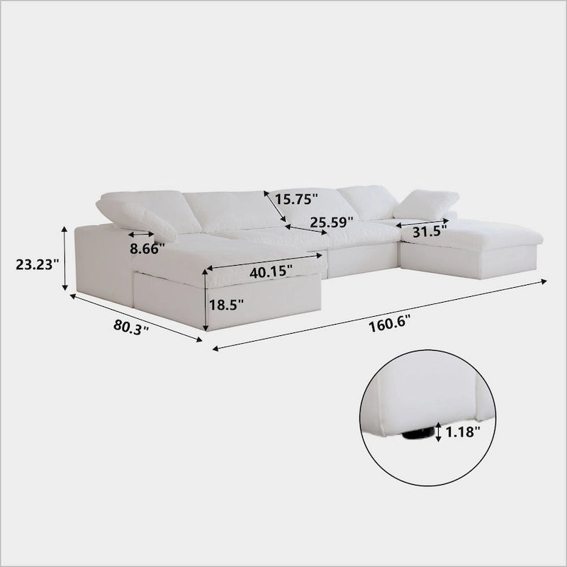 Canapé sectionnel modulable en lin en forme de U avec plusieurs coussins