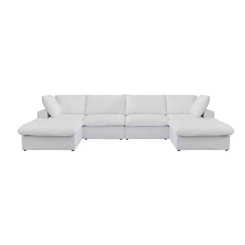Canapé sectionnel modulable en lin en forme de U avec plusieurs coussins