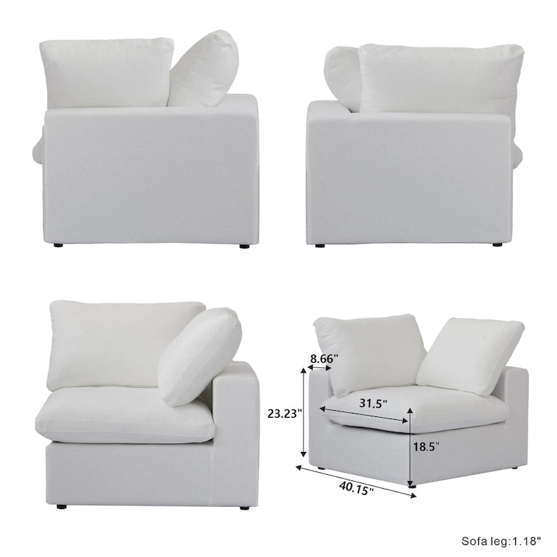 Canapé sectionnel modulable en lin en forme de U avec plusieurs coussins