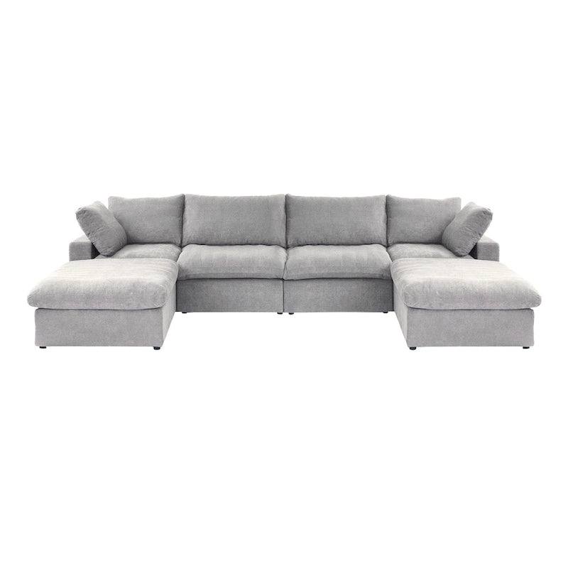 Canapé sectionnel modulable en lin en forme de U avec plusieurs coussins