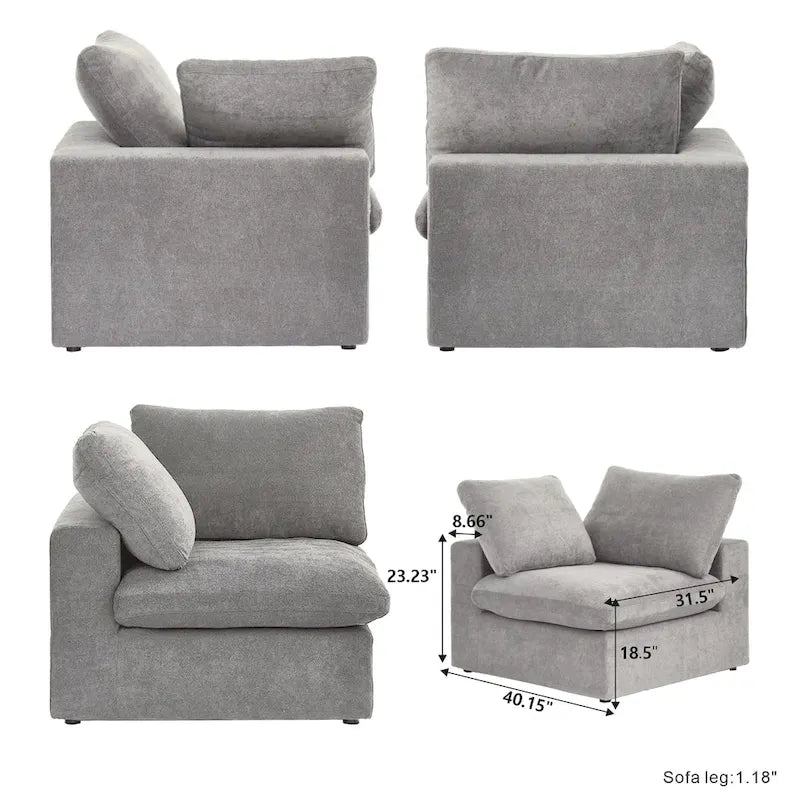 Canapé sectionnel modulable en lin en forme de U avec plusieurs coussins