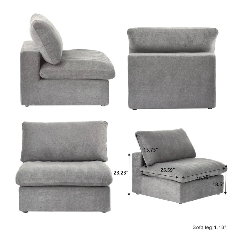Canapé sectionnel modulable en lin en forme de U avec plusieurs coussins