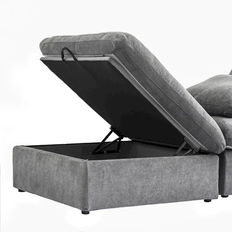 Canapé sectionnel modulable en lin en forme de U avec plusieurs coussins