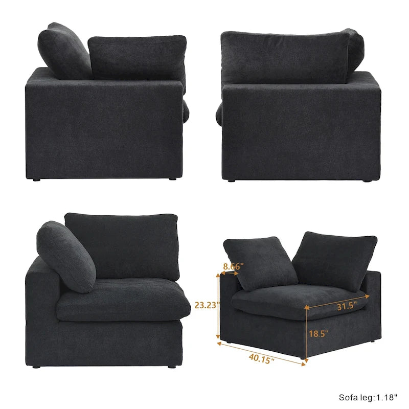 Canapé sectionnel modulable en lin en forme de U avec plusieurs coussins