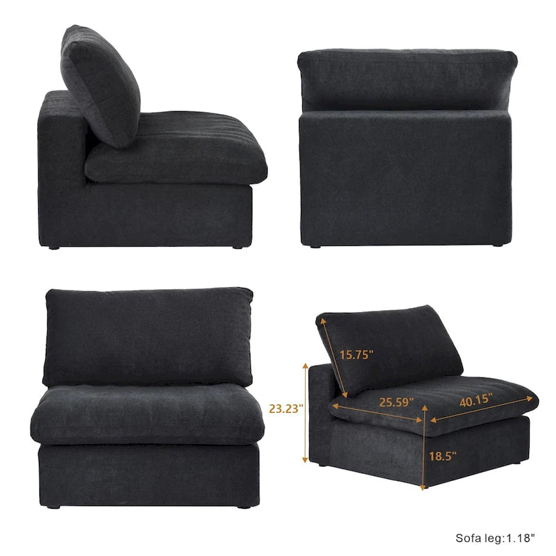 Canapé sectionnel modulable en lin en forme de U avec plusieurs coussins
