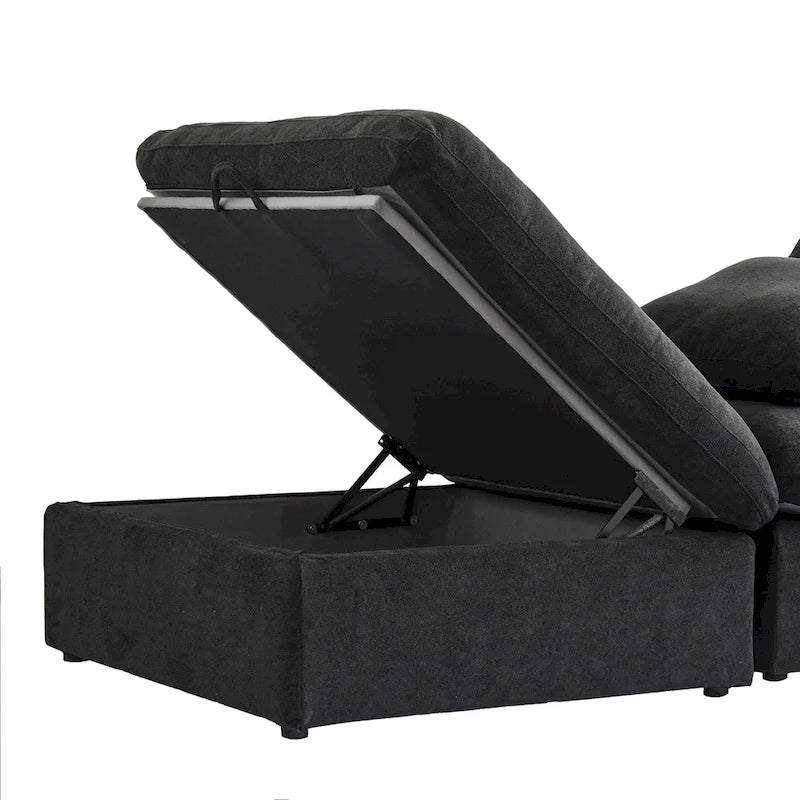 Canapé sectionnel modulable en lin en forme de U avec plusieurs coussins