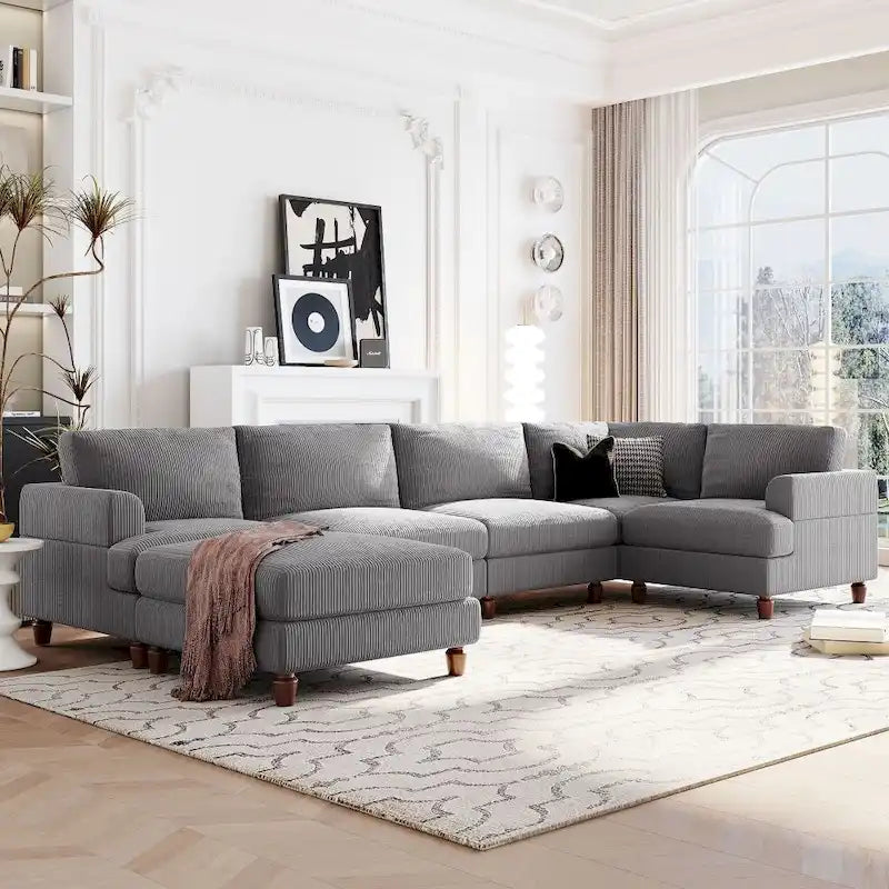Canapé d'angle modulable avec ottoman en forme de L pour salon, bureau