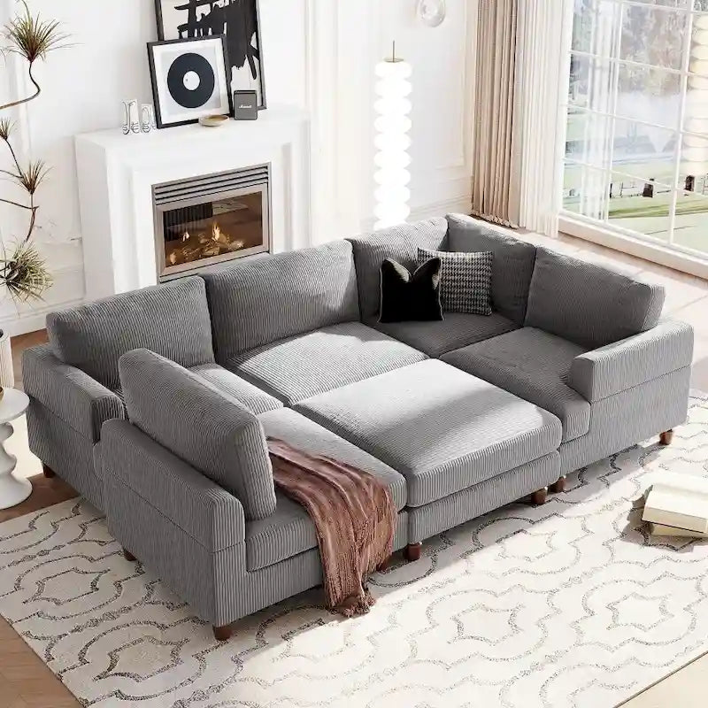 Canapé d'angle modulable avec ottoman en forme de L pour salon, bureau