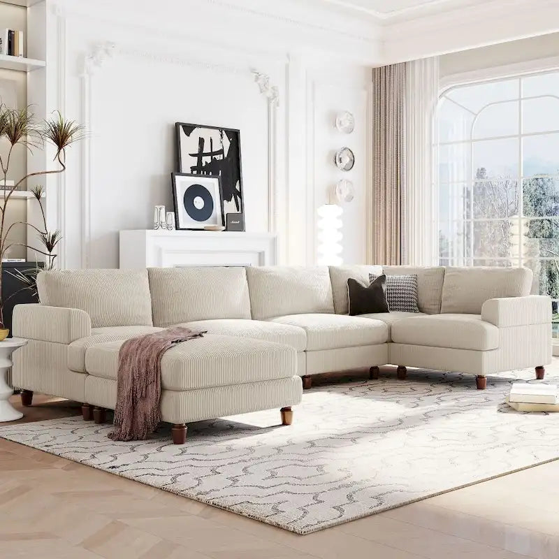 Canapé d'angle modulable avec ottoman en forme de L pour salon, bureau