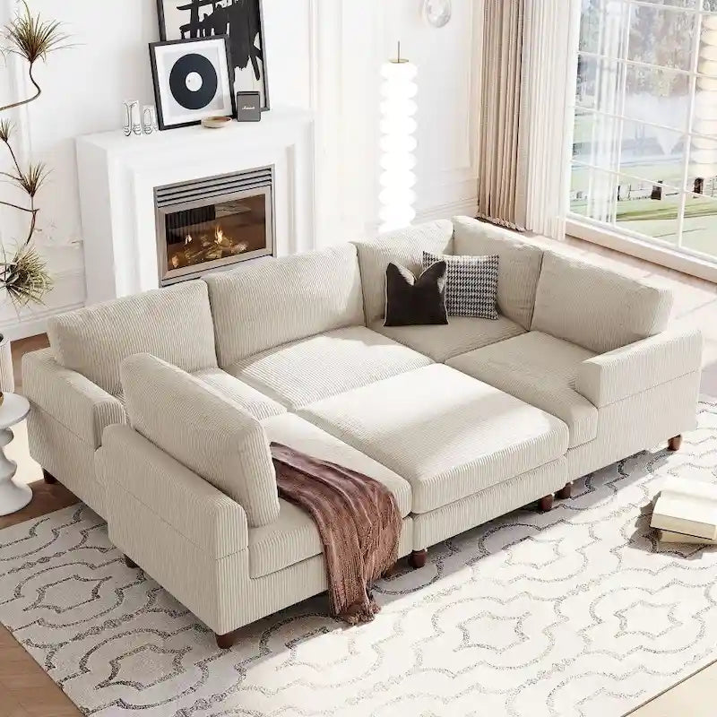 Canapé d'angle modulable avec ottoman en forme de L pour salon, bureau