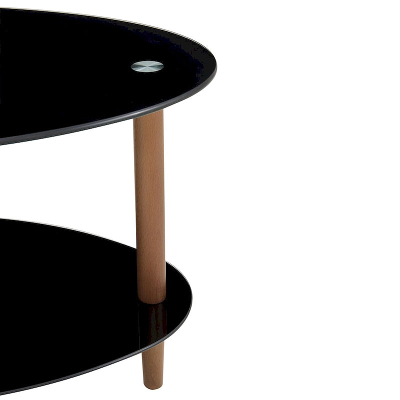 Table basse ovale en verre, Table basse transparente, table moderne dans le salon avec pieds en bois de chêne, table à thé