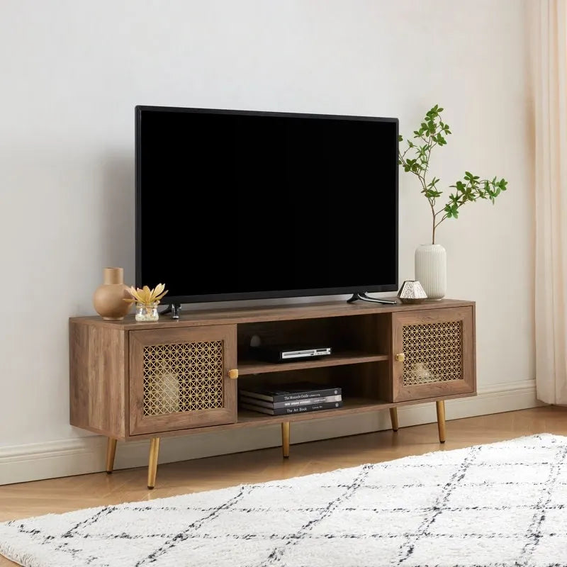 Meuble TV 150 cm pour téléviseur 65 pouces, console média de centre de divertissement classique - 150 x 39,4 x 53,1 cm (LxPxH)