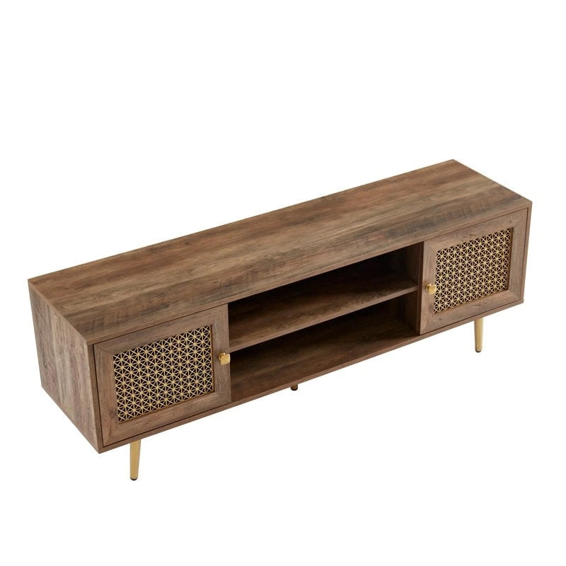 Meuble TV 150 cm pour téléviseur 65 pouces, console média de centre de divertissement classique - 150 x 39,4 x 53,1 cm (LxPxH)