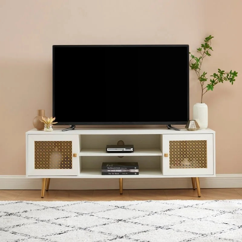 Meuble TV 150 cm pour téléviseur 65 pouces, console média de centre de divertissement classique - 150 x 39,4 x 53,1 cm (LxPxH)