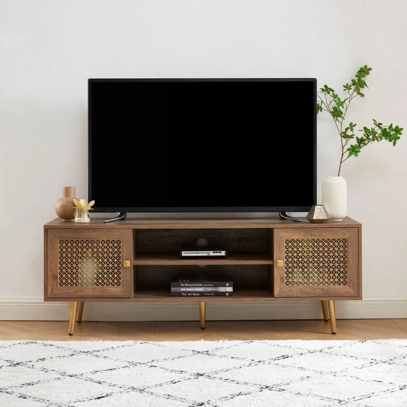 Meuble TV 150 cm pour téléviseur 65 pouces, console média de centre de divertissement classique - 150 x 39,4 x 53,1 cm (LxPxH)