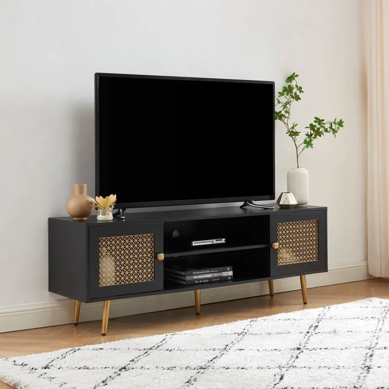 Meuble TV 150 cm pour téléviseur 65 pouces, console média de centre de divertissement classique - 150 x 39,4 x 53,1 cm (LxPxH)