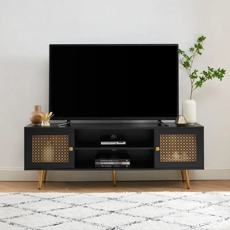 Meuble TV 150 cm pour téléviseur 65 pouces, console média de centre de divertissement classique - 150 x 39,4 x 53,1 cm (LxPxH)