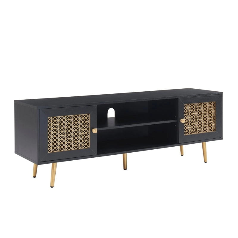Meuble TV 150 cm pour téléviseur 65 pouces, console média de centre de divertissement classique - 150 x 39,4 x 53,1 cm (LxPxH)
