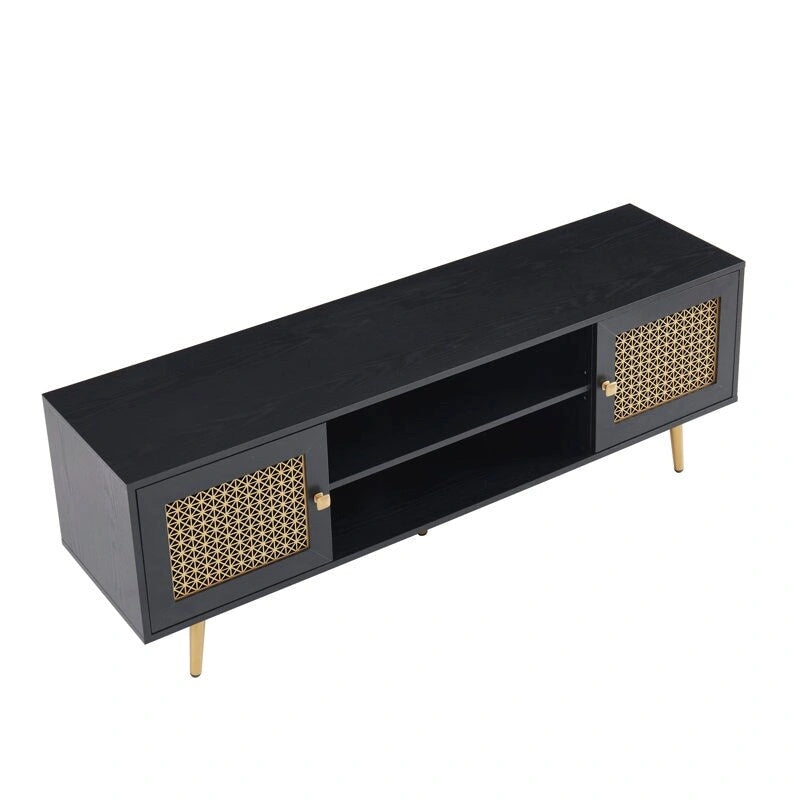 Meuble TV 150 cm pour téléviseur 65 pouces, console média de centre de divertissement classique - 150 x 39,4 x 53,1 cm (LxPxH)