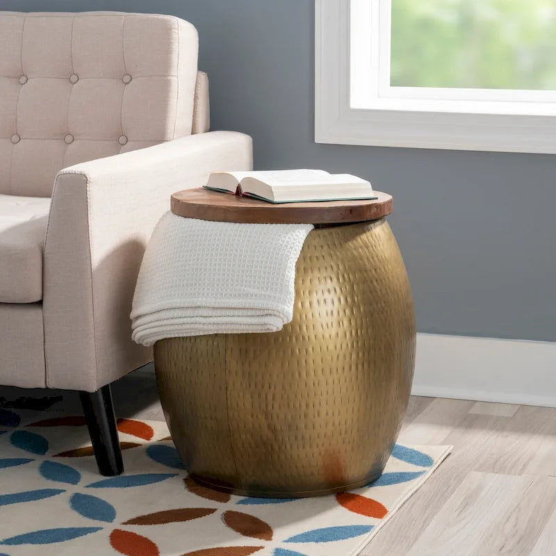Table d'appoint Kayvon avec rangement, dorée