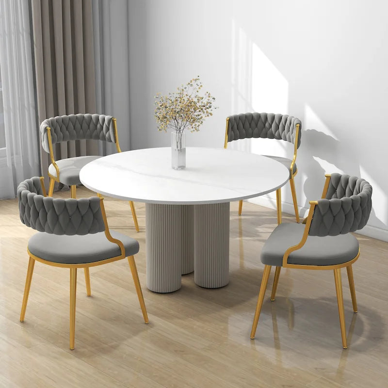 Lot de 4 chaises de salle à manger en velours avec pieds en métal doré
