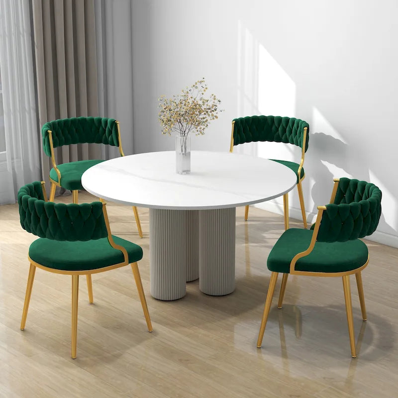 Lot de 4 chaises de salle à manger en velours avec pieds en métal doré