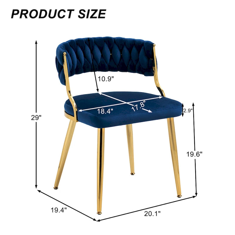 Lot de 4 chaises de salle à manger en velours avec pieds en métal doré