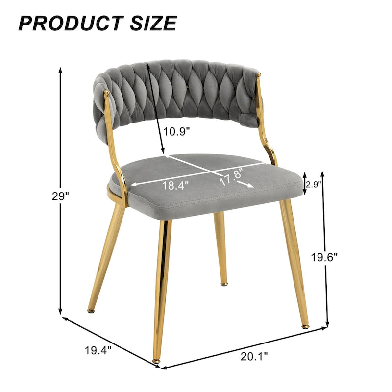 Lot de 4 chaises de salle à manger en velours avec pieds en métal doré