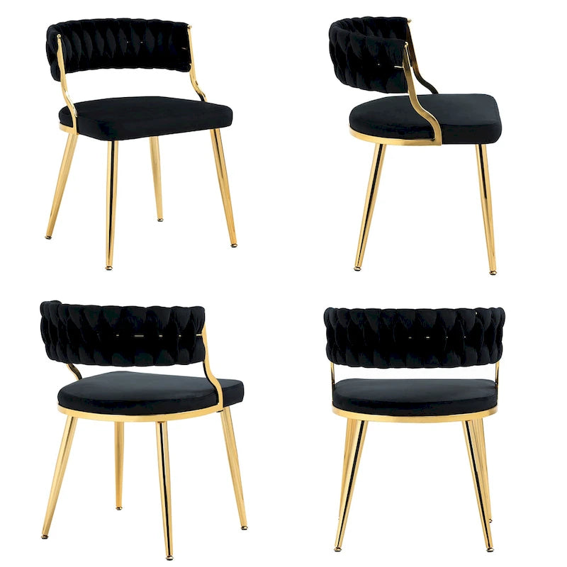Lot de 4 chaises de salle à manger en velours avec pieds en métal doré