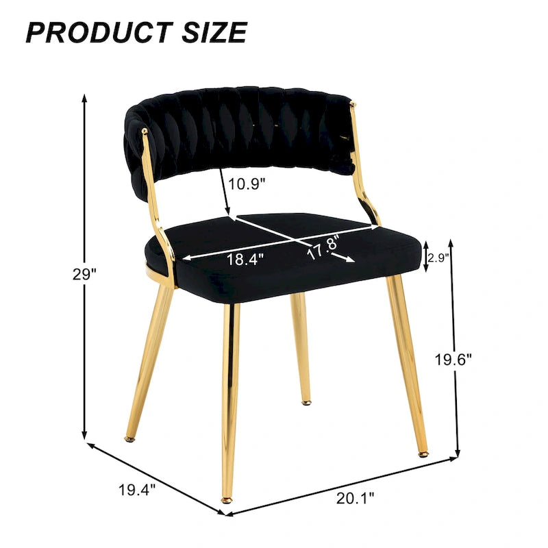 Lot de 4 chaises de salle à manger en velours avec pieds en métal doré