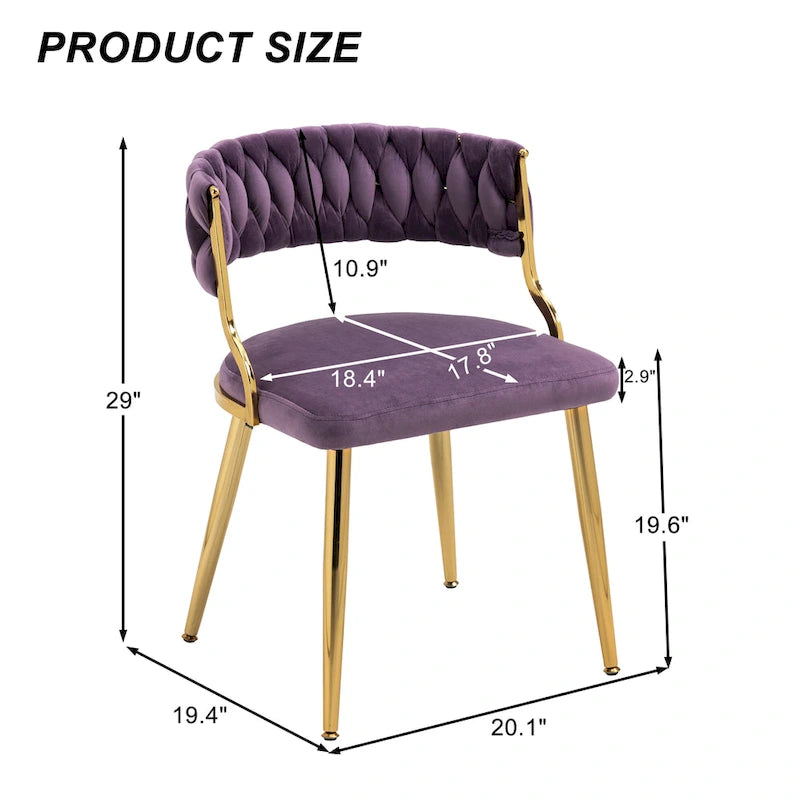 Lot de 4 chaises de salle à manger en velours avec pieds en métal doré