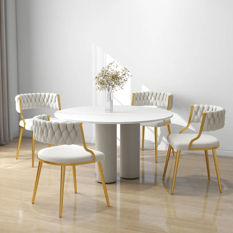 Lot de 4 chaises de salle à manger en velours avec pieds en métal doré