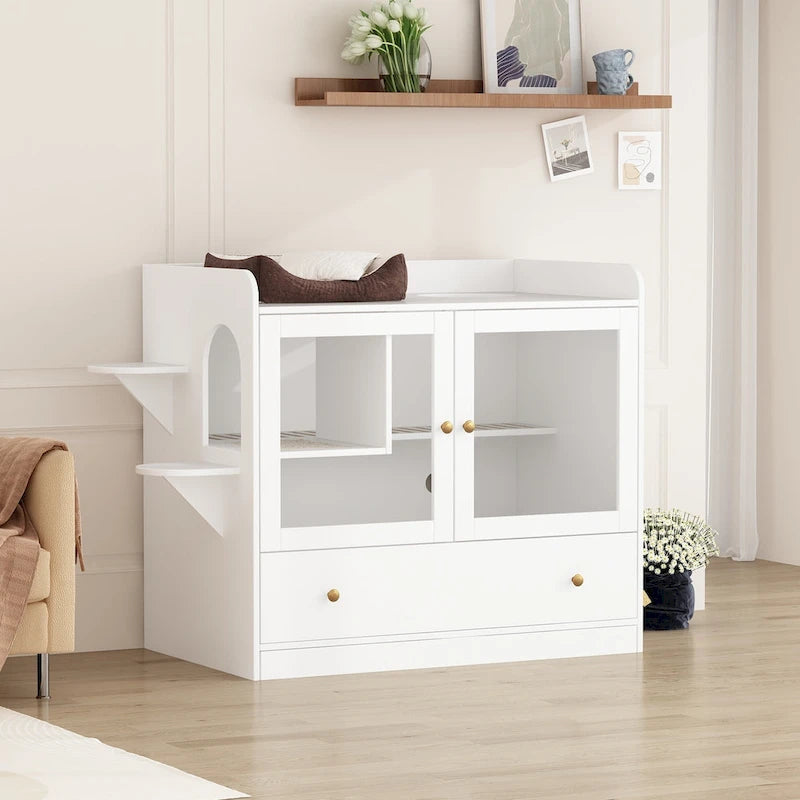 Meuble pour litière de chat avec étagère de rangement 40"