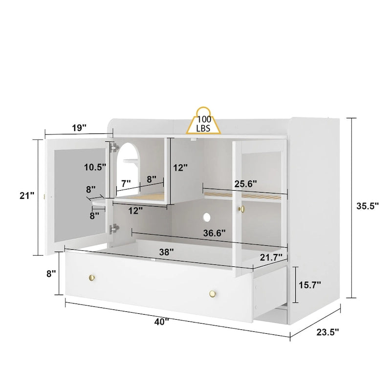 Meuble pour litière de chat avec étagère de rangement 40"