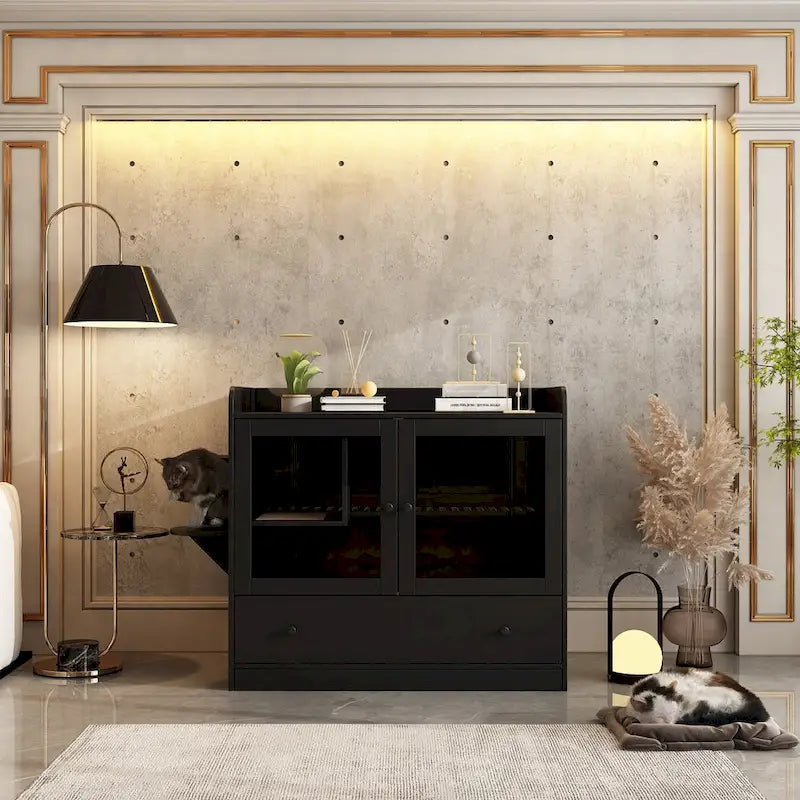 Meuble pour litière de chat avec étagère de rangement 40"