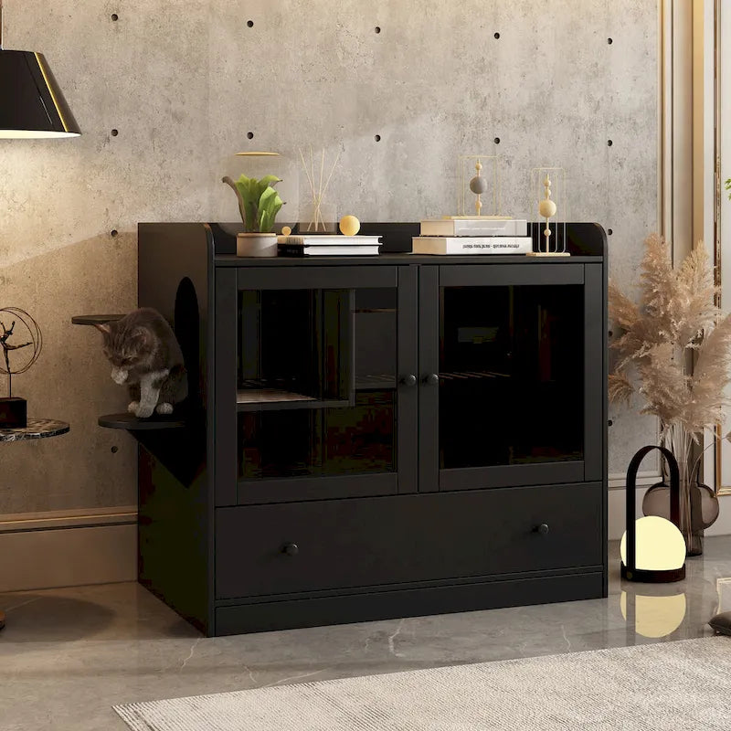 Meuble pour litière de chat avec étagère de rangement 40"