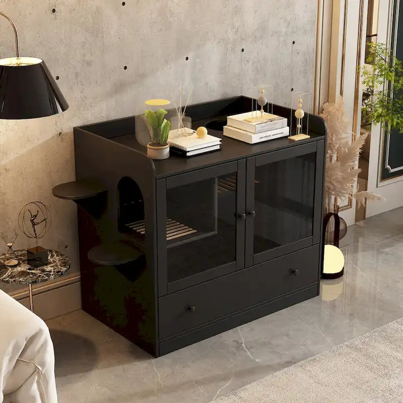 Meuble pour litière de chat avec étagère de rangement 40"