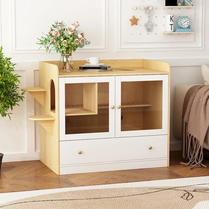 Meuble pour litière de chat avec étagère de rangement 40"