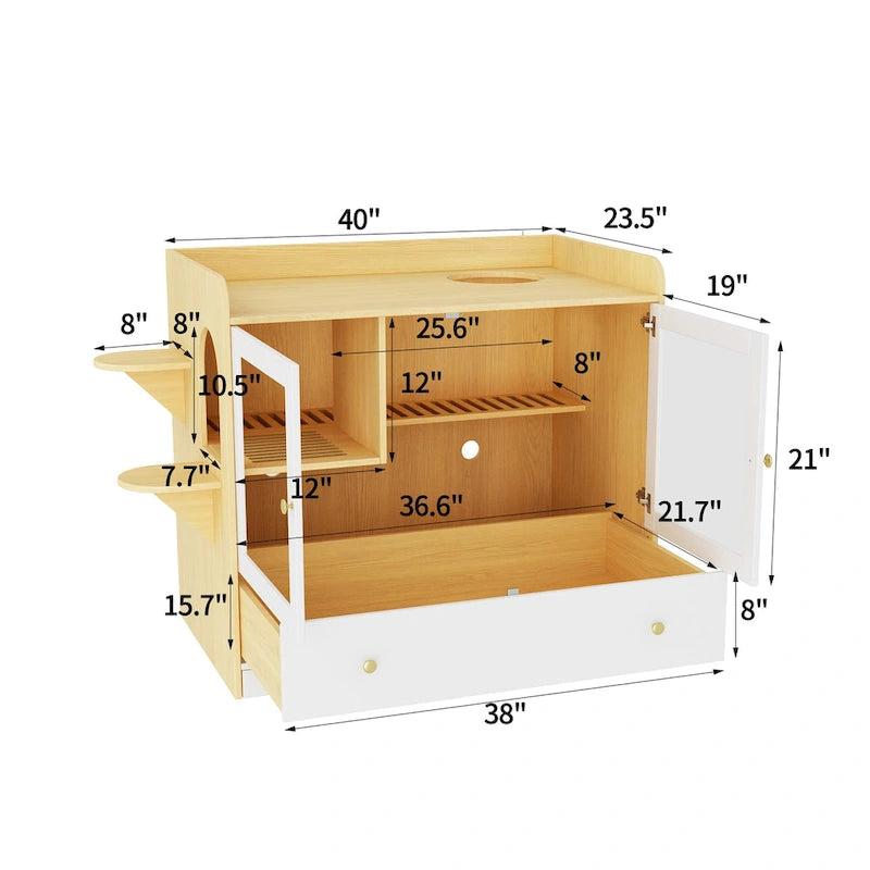 Meuble pour litière de chat avec étagère de rangement 40"