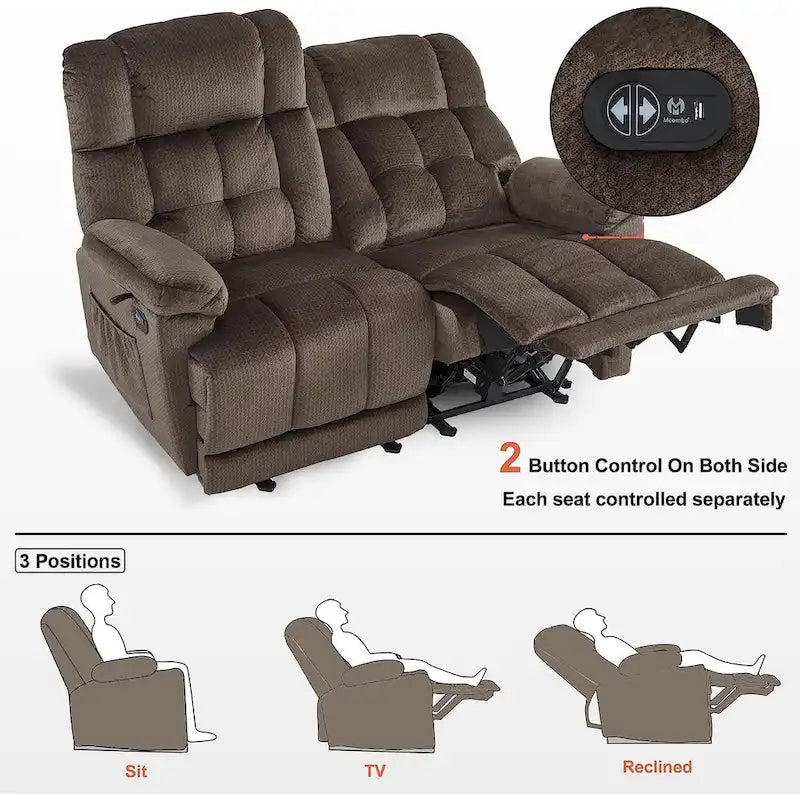 Canapé inclinable électrique MCombo avec fonction chauffage et massage, en tissu 6237