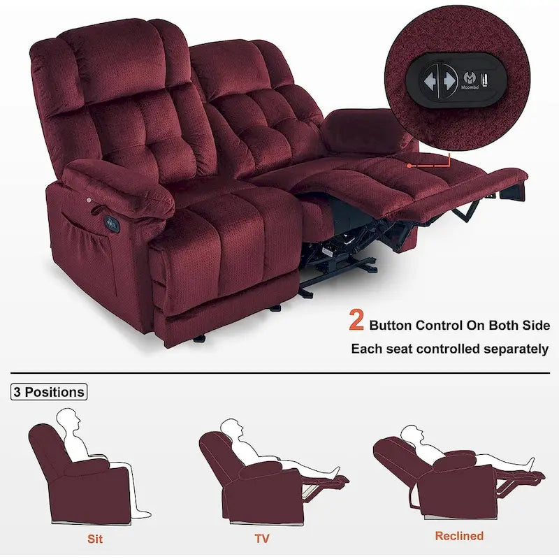 Canapé inclinable électrique MCombo avec fonction chauffage et massage, en tissu 6237