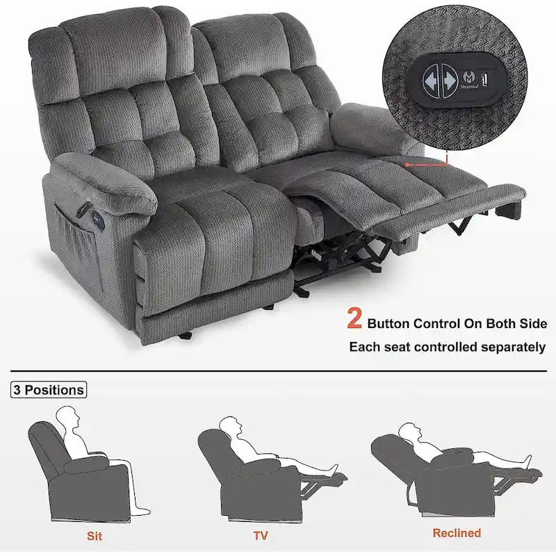 Canapé inclinable électrique MCombo avec fonction chauffage et massage, en tissu 6237