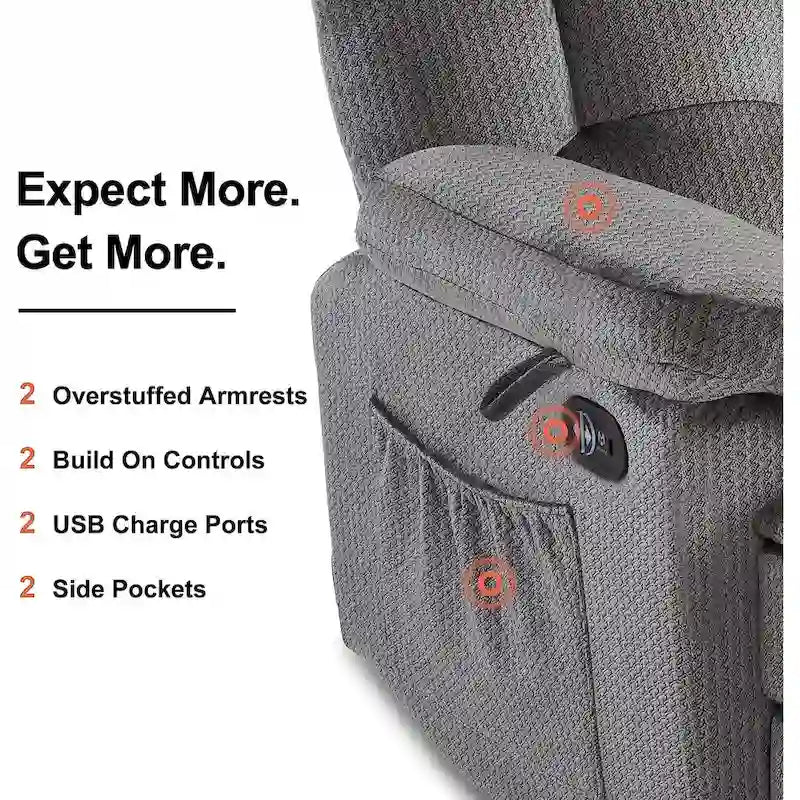 Canapé inclinable électrique MCombo avec fonction chauffage et massage, en tissu 6237