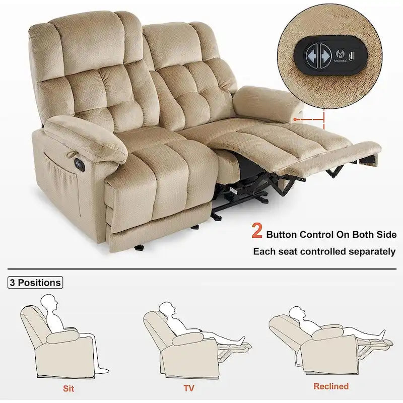 Canapé inclinable électrique MCombo avec fonction chauffage et massage, en tissu 6237