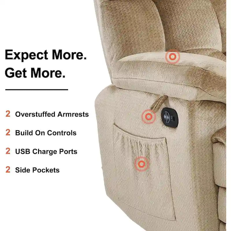 Canapé inclinable électrique MCombo avec fonction chauffage et massage, en tissu 6237