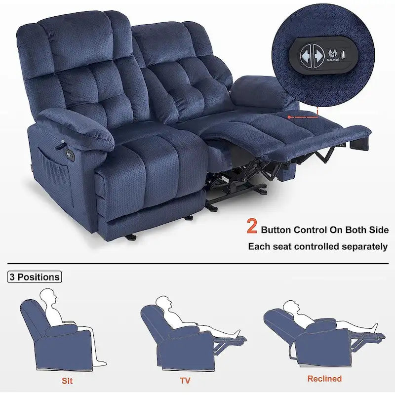 Canapé inclinable électrique MCombo avec fonction chauffage et massage, en tissu 6237